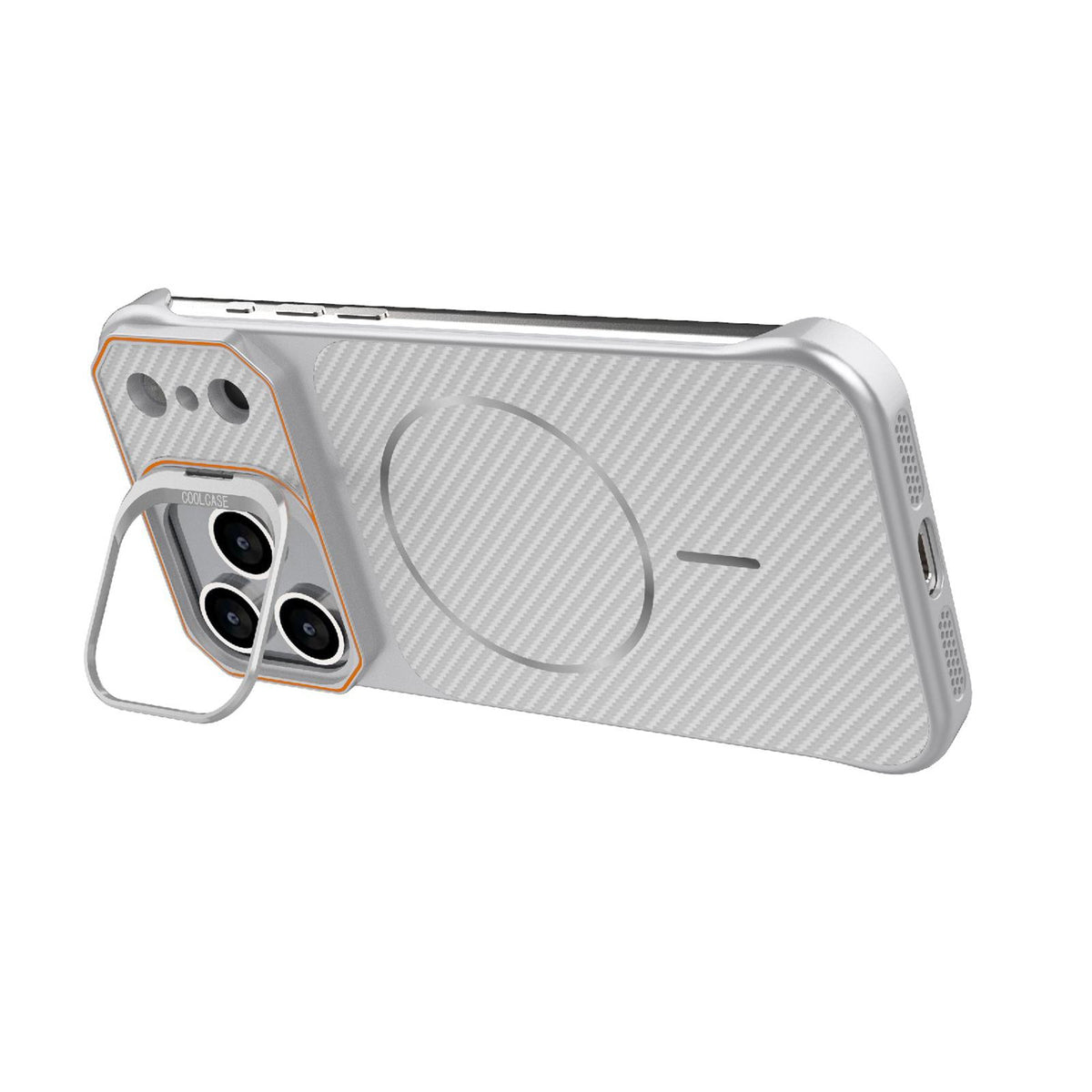 For iPhone 18 Pro Max Frameless Half-Wrapped Carbon Fiber Texture PC Magnetic Phone Case - Silver - EDA009991004D