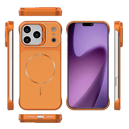 For iPhone 18 Pro Max Frameless Half-Wrapped Carbon Fiber Texture PC Magnetic Phone Case - Orange - EDA009991004E
