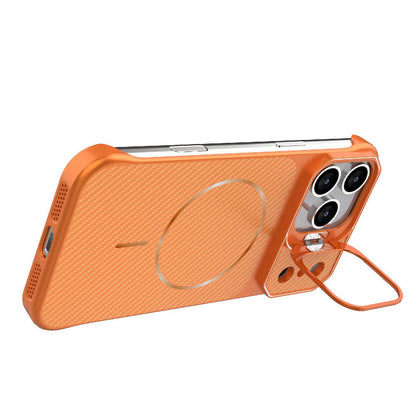 For iPhone 18 Pro Max Frameless Half-Wrapped Carbon Fiber Texture PC Magnetic Phone Case - Orange - EDA009991004E