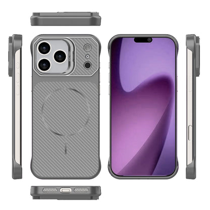 For iPhone 18 Pro Max Frameless Half-Wrapped Carbon Fiber Texture PC Magnetic Phone Case - Gray - EDA009991004F