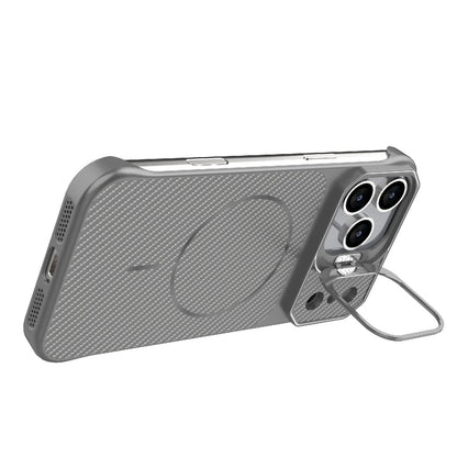 For iPhone 18 Pro Max Frameless Half-Wrapped Carbon Fiber Texture PC Magnetic Phone Case - Gray - EDA009991004F