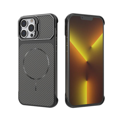 For iPhone 13 Pro Max Frameless Half-Wrapped Carbon Fiber Texture PC Magnetic Phone Case(Black)