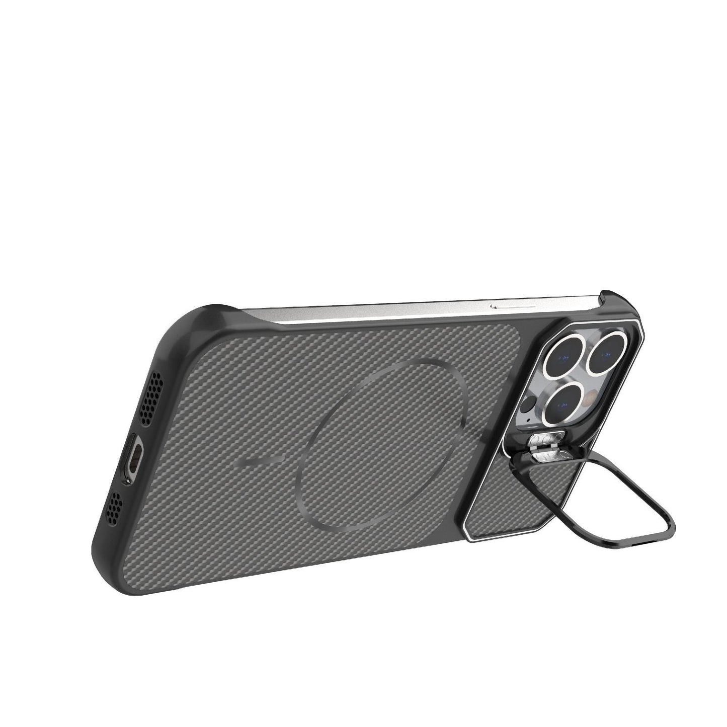 For iPhone 13 Pro Max Frameless Half-Wrapped Carbon Fiber Texture PC Magnetic Phone Case(Black)