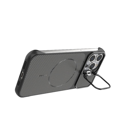 For iPhone 13 Pro Max Frameless Half-Wrapped Carbon Fiber Texture PC Magnetic Phone Case(Black)