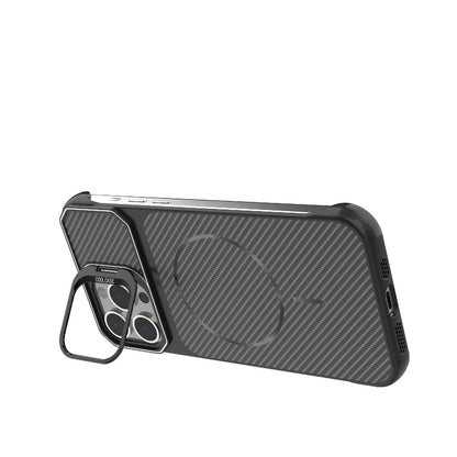 For iPhone 13 Pro Max Frameless Half-Wrapped Carbon Fiber Texture PC Magnetic Phone Case(Black)