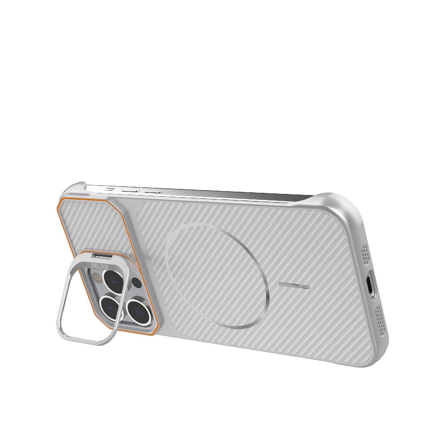 For iPhone 13 Pro Max Frameless Half-Wrapped Carbon Fiber Texture PC Magnetic Phone Case(Silver)