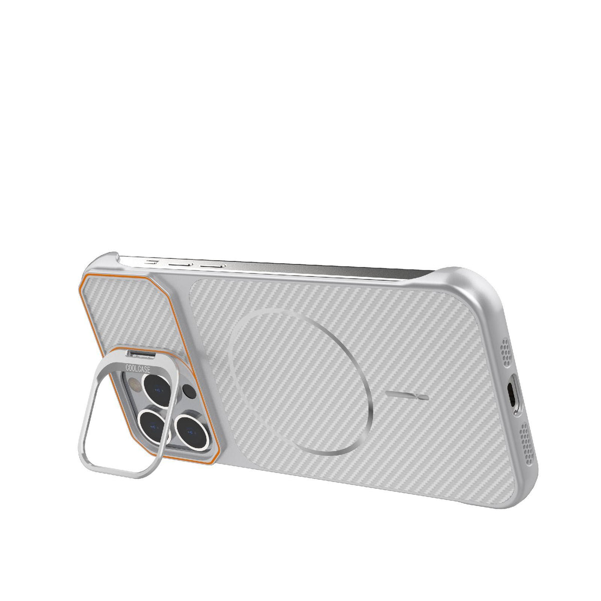 For iPhone 13 Pro Max Frameless Half-Wrapped Carbon Fiber Texture PC Magnetic Phone Case - Silver - EDA009991005D
