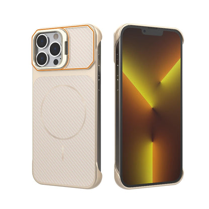 For iPhone 13 Pro Frameless Half-Wrapped Carbon Fiber Texture PC Magnetic Phone Case(Rose Gold)