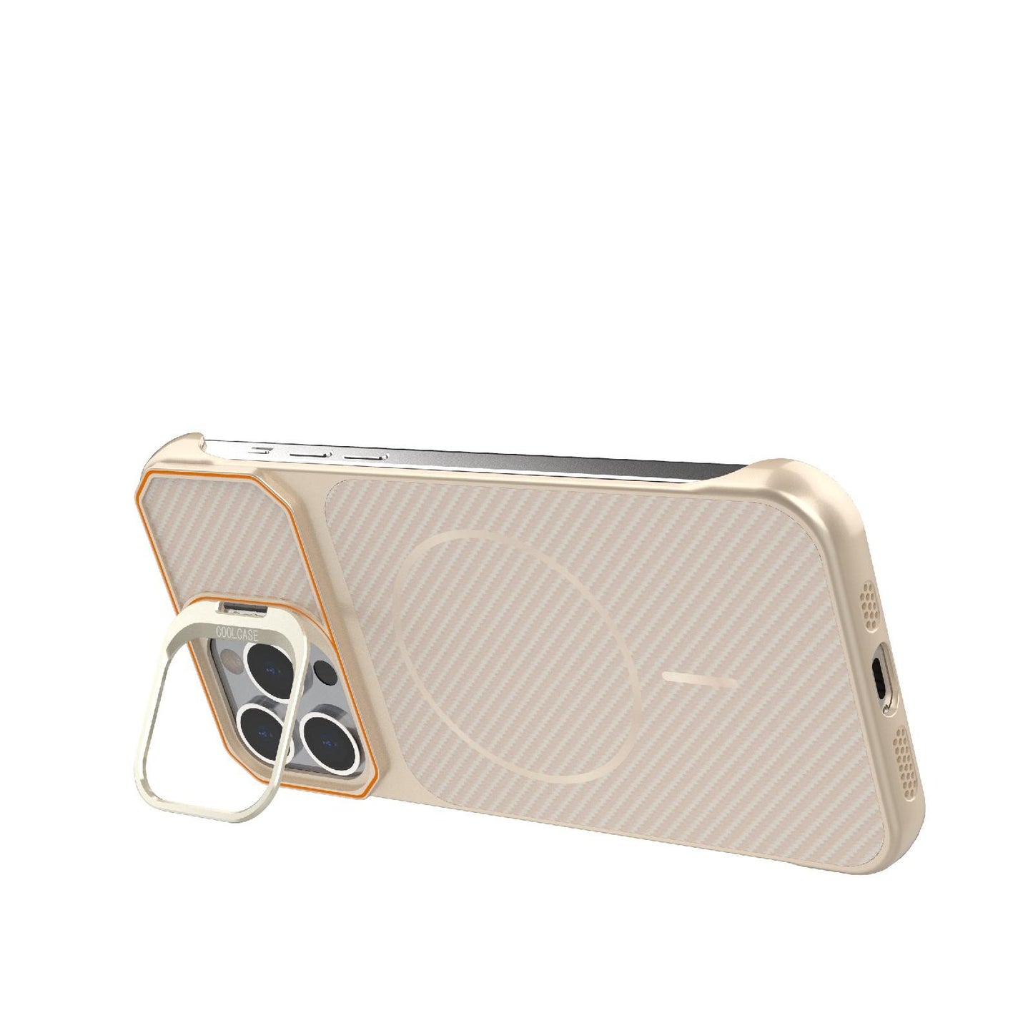 For iPhone 13 Pro Frameless Half-Wrapped Carbon Fiber Texture PC Magnetic Phone Case(Rose Gold)