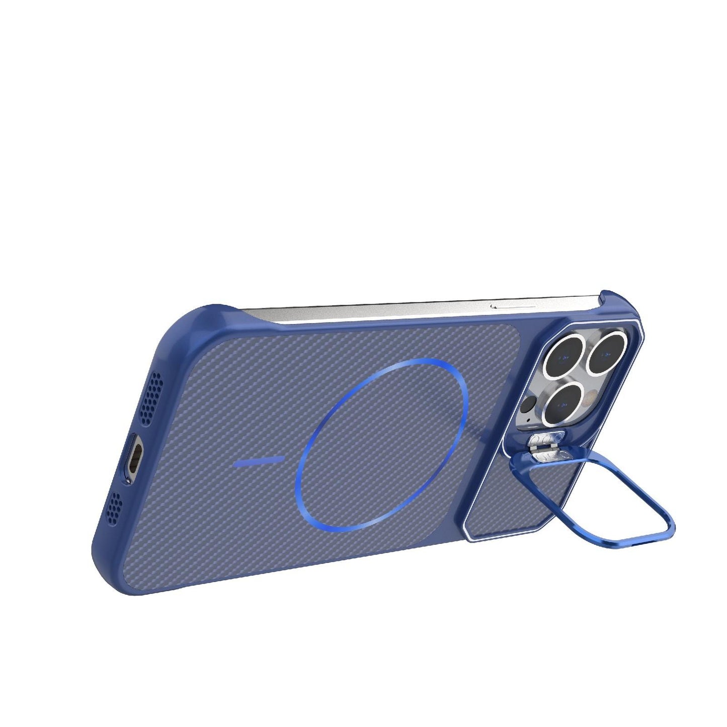 For iPhone 13 Pro Frameless Half-Wrapped Carbon Fiber Texture PC Magnetic Phone Case(Blue)
