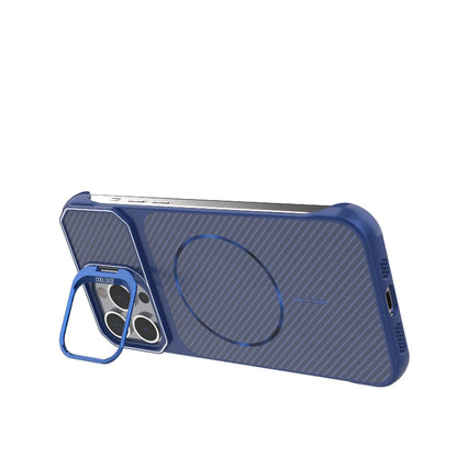 For iPhone 13 Pro Frameless Half-Wrapped Carbon Fiber Texture PC Magnetic Phone Case(Blue)