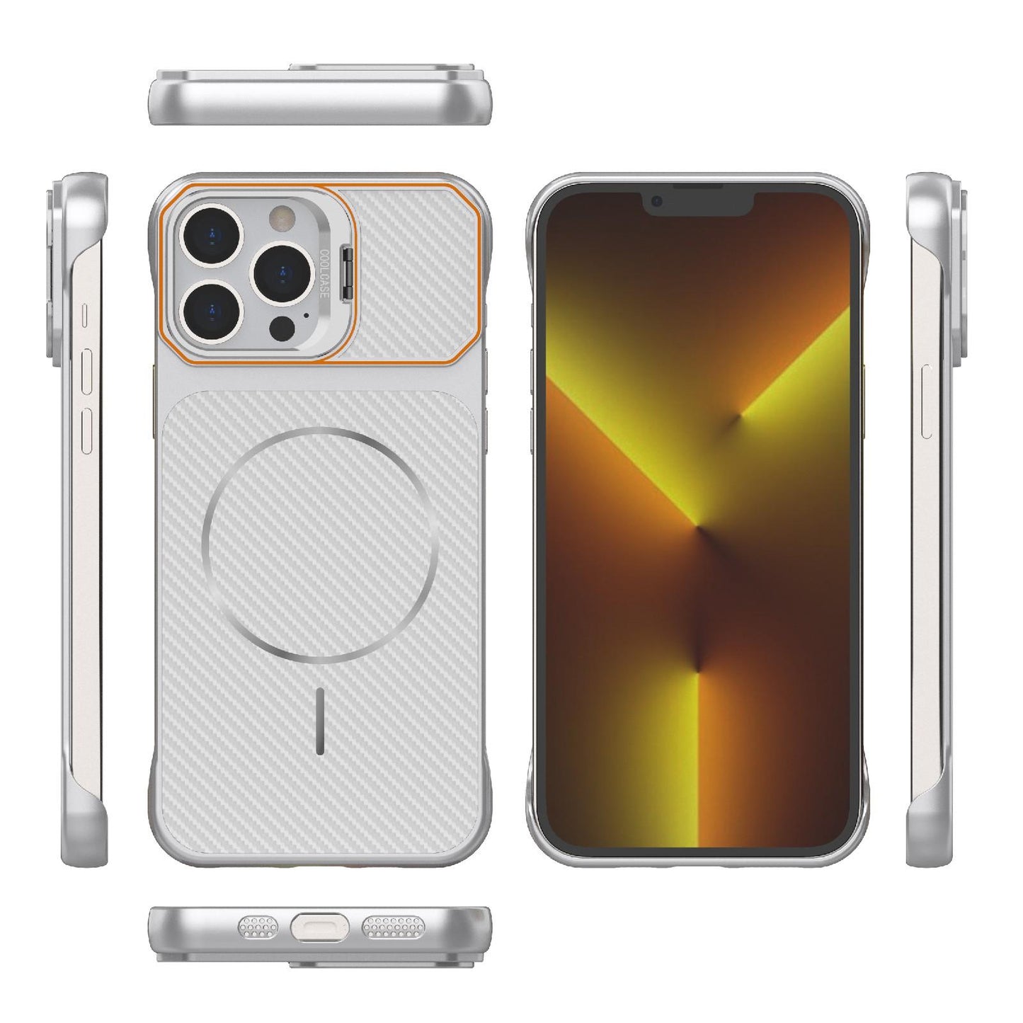 For iPhone 13 Pro Frameless Half-Wrapped Carbon Fiber Texture PC Magnetic Phone Case(Silver)