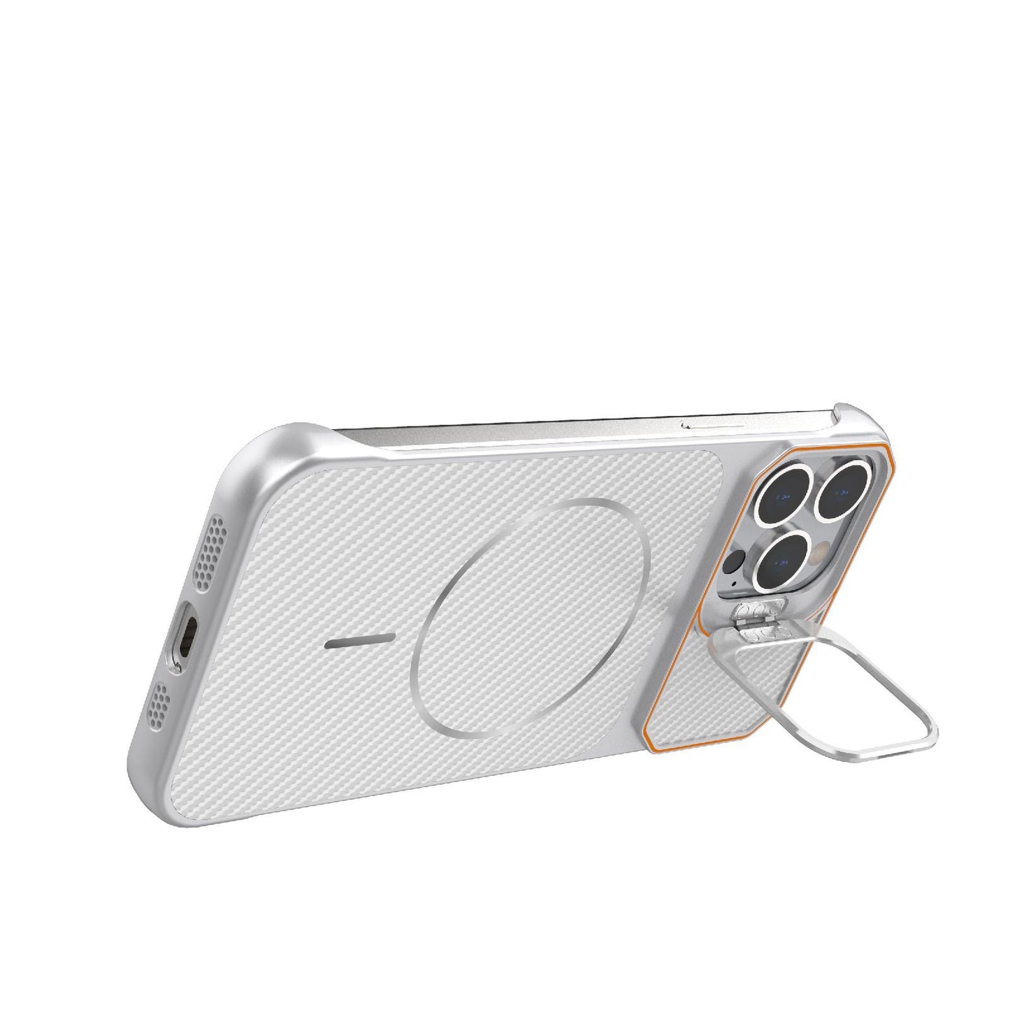 For iPhone 13 Pro Frameless Half-Wrapped Carbon Fiber Texture PC Magnetic Phone Case(Silver)