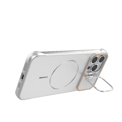 For iPhone 13 Pro Frameless Half-Wrapped Carbon Fiber Texture PC Magnetic Phone Case(Silver)