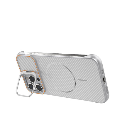For iPhone 13 Pro Frameless Half-Wrapped Carbon Fiber Texture PC Magnetic Phone Case(Silver)