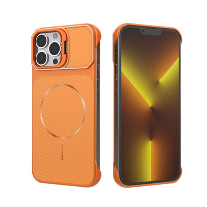 For iPhone 13 Pro Frameless Half-Wrapped Carbon Fiber Texture PC Magnetic Phone Case(Orange)