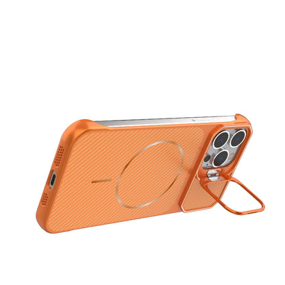 For iPhone 13 Pro Frameless Half-Wrapped Carbon Fiber Texture PC Magnetic Phone Case(Orange)