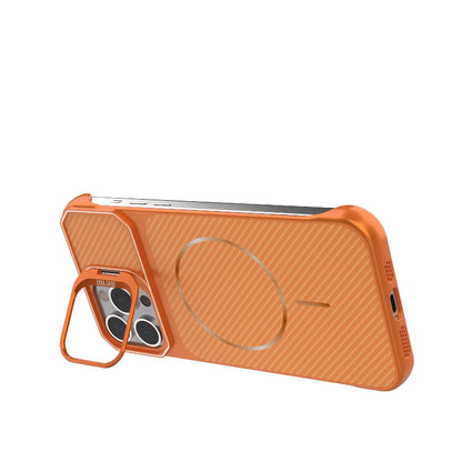 For iPhone 13 Pro Frameless Half-Wrapped Carbon Fiber Texture PC Magnetic Phone Case(Orange)