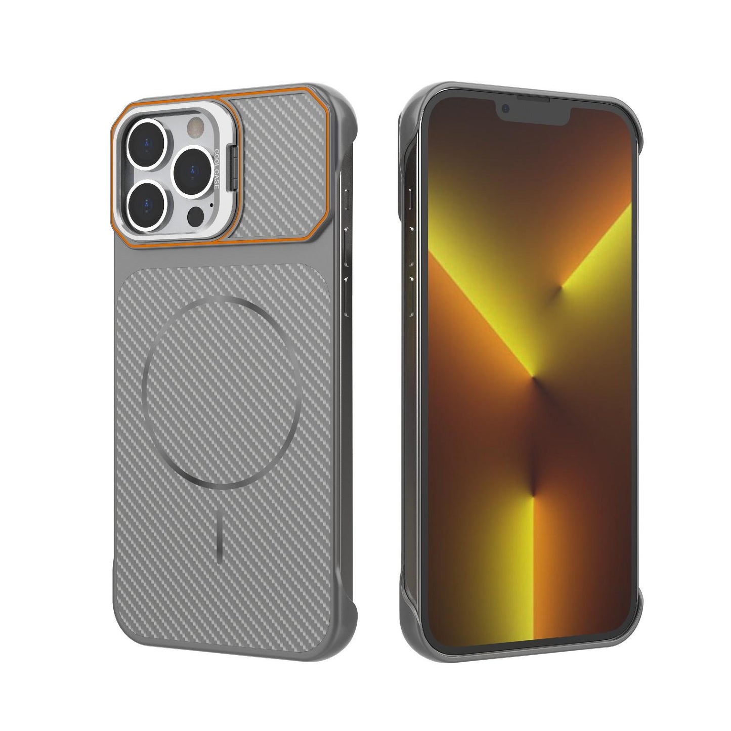 For iPhone 13 Pro Frameless Half-Wrapped Carbon Fiber Texture PC Magnetic Phone Case(Gray)