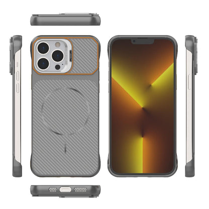 For iPhone 13 Pro Frameless Half-Wrapped Carbon Fiber Texture PC Magnetic Phone Case(Gray)