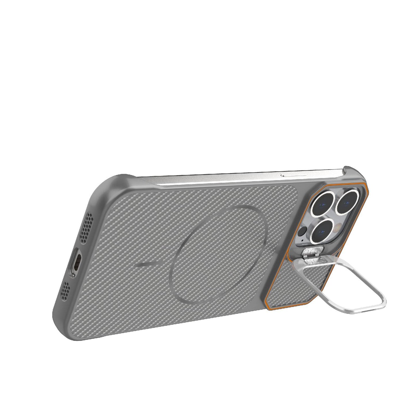 For iPhone 13 Pro Frameless Half-Wrapped Carbon Fiber Texture PC Magnetic Phone Case(Gray)