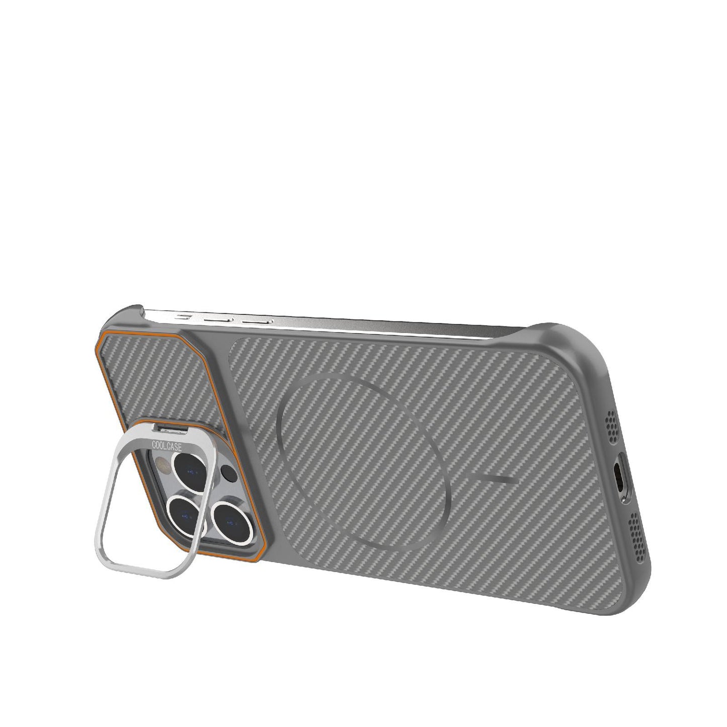 For iPhone 13 Pro Frameless Half-Wrapped Carbon Fiber Texture PC Magnetic Phone Case(Gray)