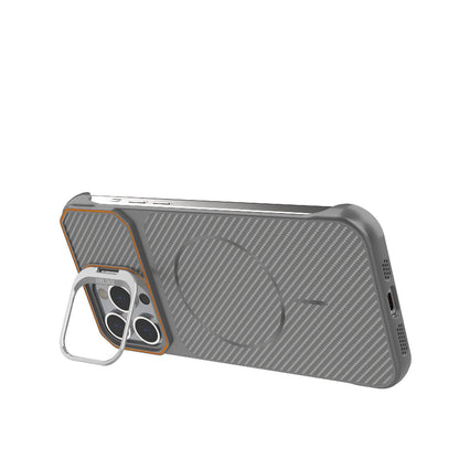 For iPhone 13 Pro Frameless Half-Wrapped Carbon Fiber Texture PC Magnetic Phone Case(Gray)