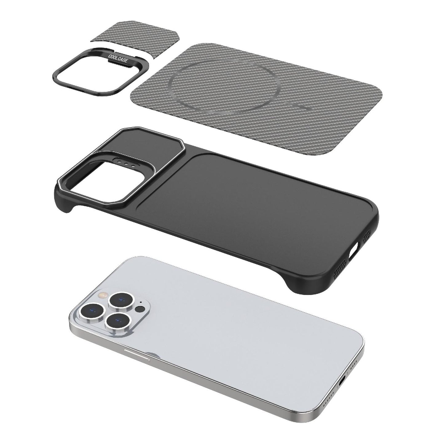 For iPhone 13 Pro Frameless Half-Wrapped Carbon Fiber Texture PC Magnetic Phone Case(Gray)