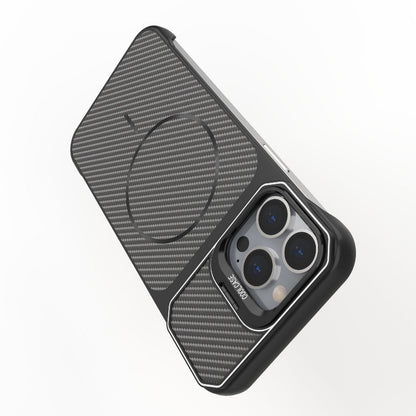 For iPhone 13 Pro Frameless Half-Wrapped Carbon Fiber Texture PC Magnetic Phone Case(Gray)