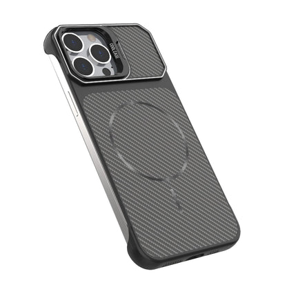 For iPhone 13 Pro Frameless Half-Wrapped Carbon Fiber Texture PC Magnetic Phone Case(Gray)