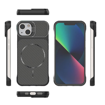 For iPhone 13 Frameless Half-Wrapped Carbon Fiber Texture PC Magnetic Phone Case(Black)