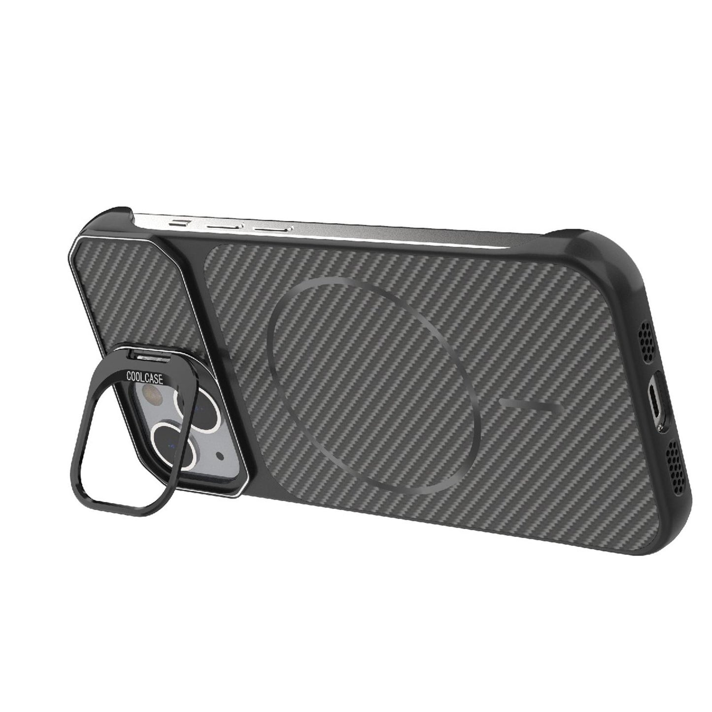 For iPhone 13 Frameless Half-Wrapped Carbon Fiber Texture PC Magnetic Phone Case(Black)