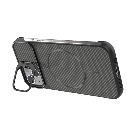For iPhone 13 Frameless Half-Wrapped Carbon Fiber Texture PC Magnetic Phone Case(Black)