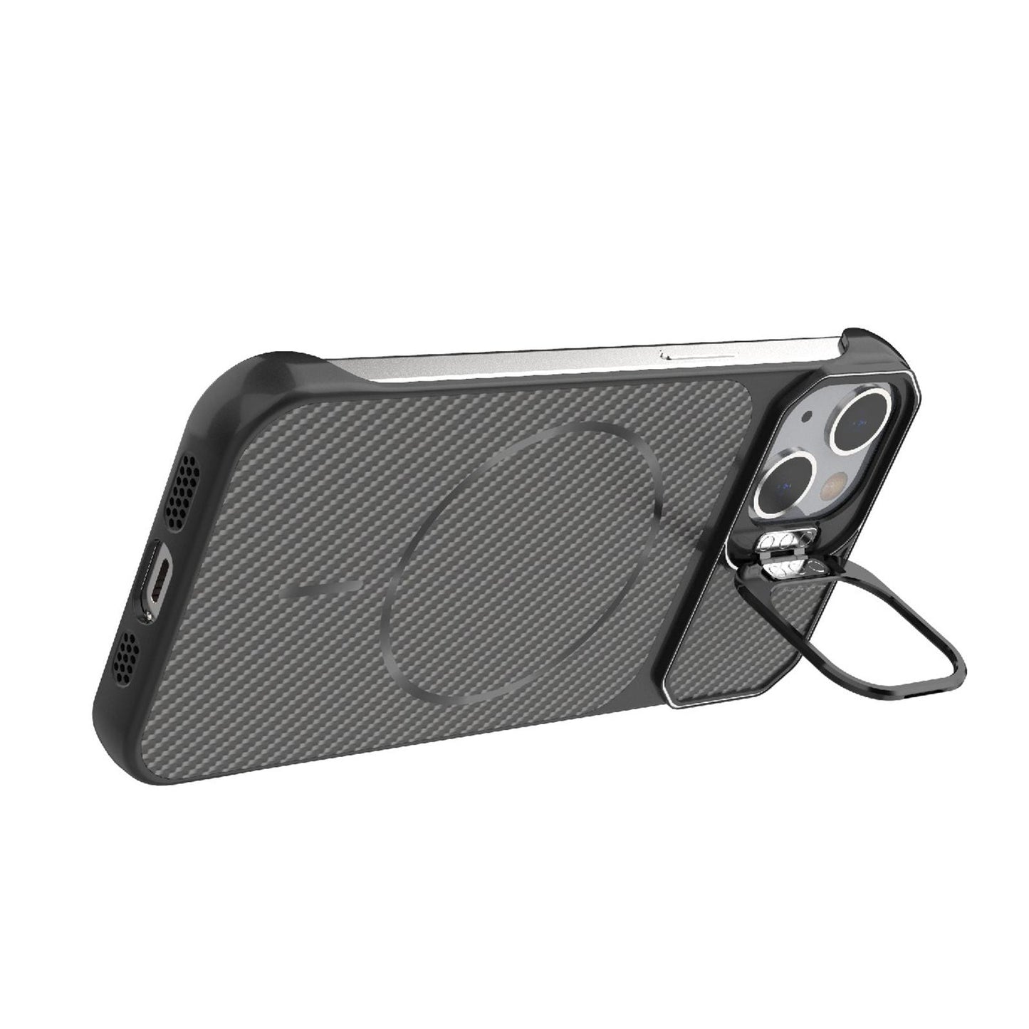 For iPhone 13 Frameless Half-Wrapped Carbon Fiber Texture PC Magnetic Phone Case(Black)