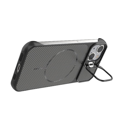 For iPhone 13 Frameless Half-Wrapped Carbon Fiber Texture PC Magnetic Phone Case(Black)