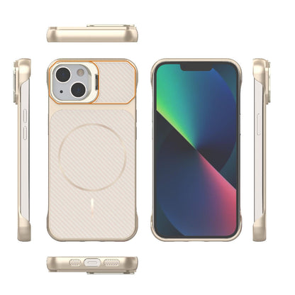 For iPhone 13 Frameless Half-Wrapped Carbon Fiber Texture PC Magnetic Phone Case(Rose Gold)