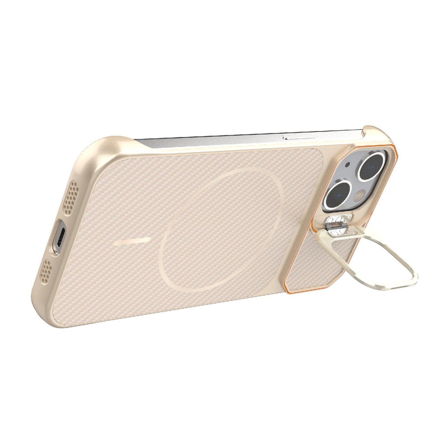 For iPhone 13 Frameless Half-Wrapped Carbon Fiber Texture PC Magnetic Phone Case(Rose Gold)