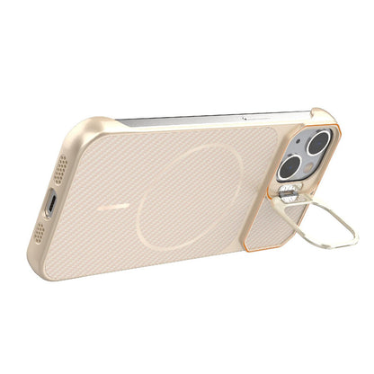 For iPhone 13 Frameless Half-Wrapped Carbon Fiber Texture PC Magnetic Phone Case(Rose Gold)