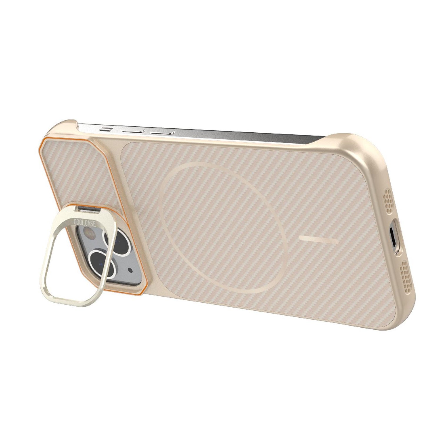 For iPhone 13 Frameless Half-Wrapped Carbon Fiber Texture PC Magnetic Phone Case(Rose Gold)