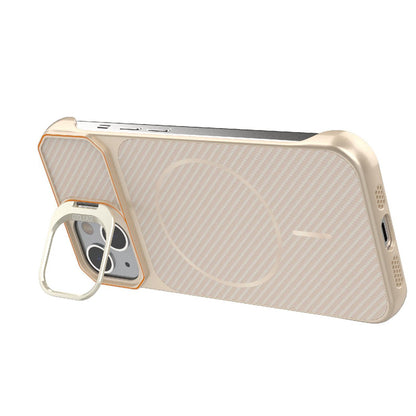 For iPhone 13 Frameless Half-Wrapped Carbon Fiber Texture PC Magnetic Phone Case(Rose Gold)