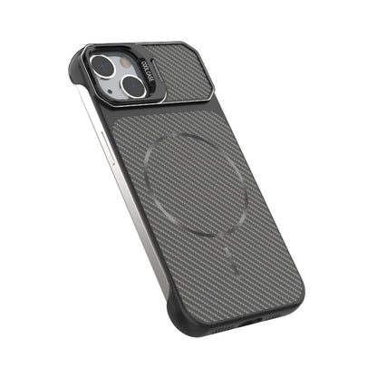 For iPhone 13 Frameless Half-Wrapped Carbon Fiber Texture PC Magnetic Phone Case(Rose Gold)