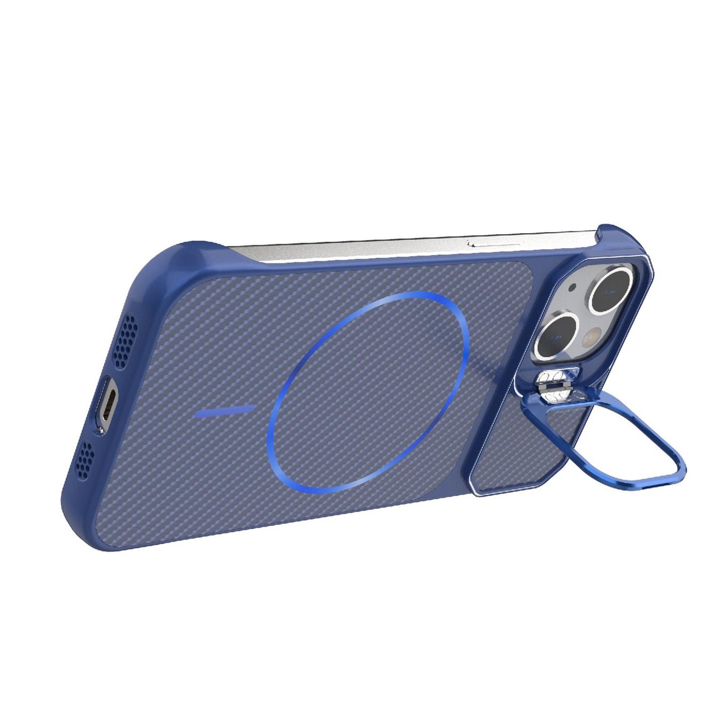 For iPhone 13 Frameless Half-Wrapped Carbon Fiber Texture PC Magnetic Phone Case(Blue)