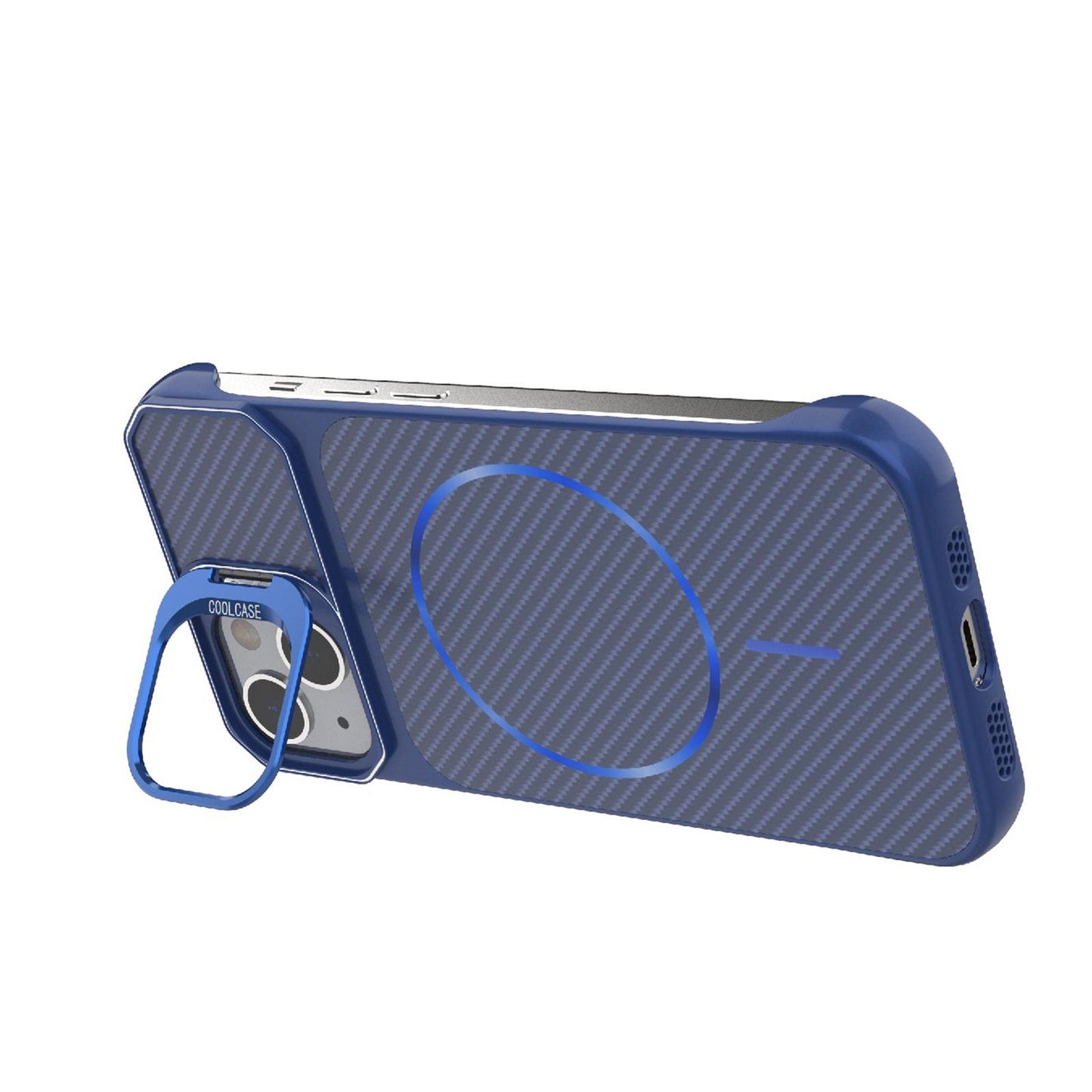 For iPhone 13 Frameless Half-Wrapped Carbon Fiber Texture PC Magnetic Phone Case(Blue)