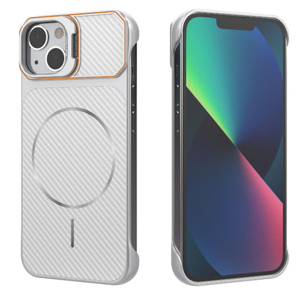 For iPhone 13 Frameless Half-Wrapped Carbon Fiber Texture PC Magnetic Phone Case(Silver)