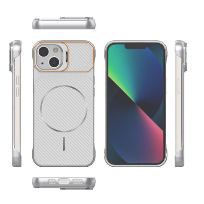 For iPhone 13 Frameless Half-Wrapped Carbon Fiber Texture PC Magnetic Phone Case(Silver)