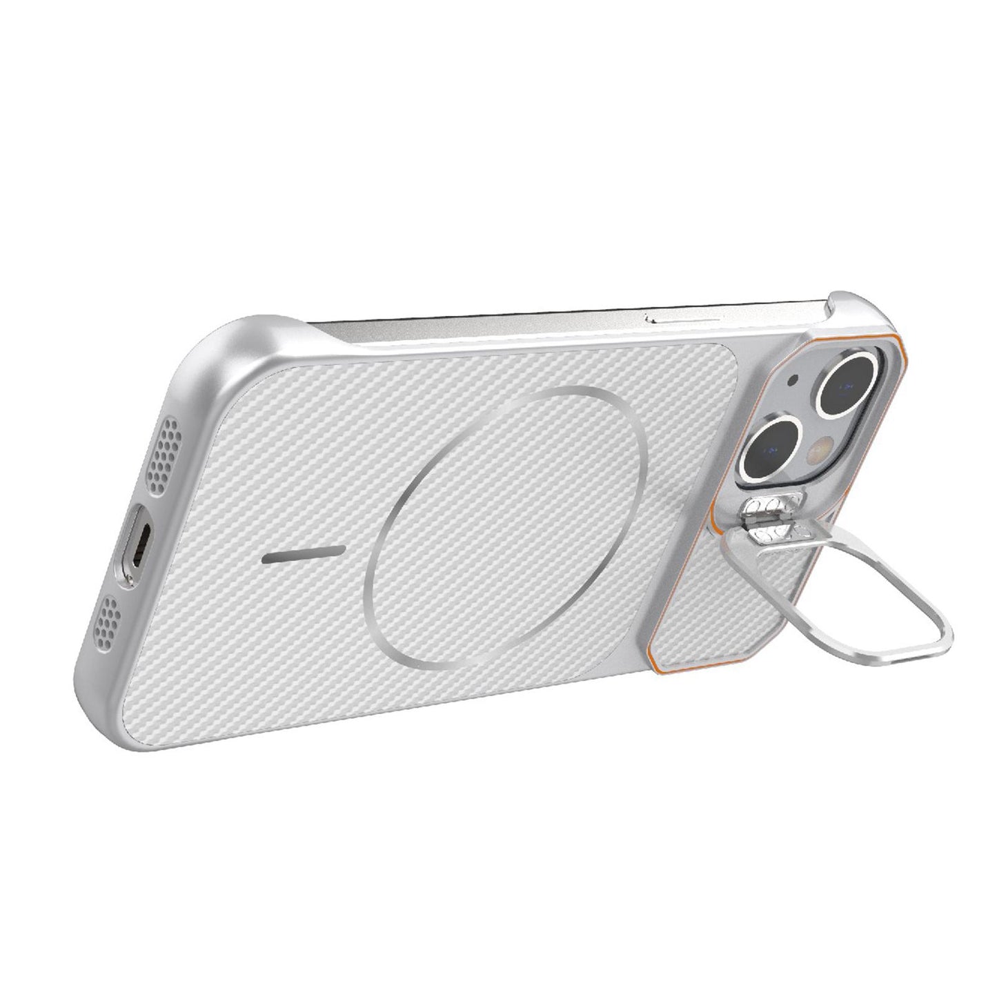 For iPhone 13 Frameless Half-Wrapped Carbon Fiber Texture PC Magnetic Phone Case(Silver)