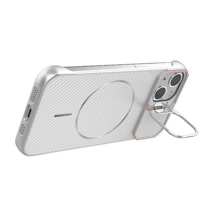 For iPhone 13 Frameless Half-Wrapped Carbon Fiber Texture PC Magnetic Phone Case(Silver)