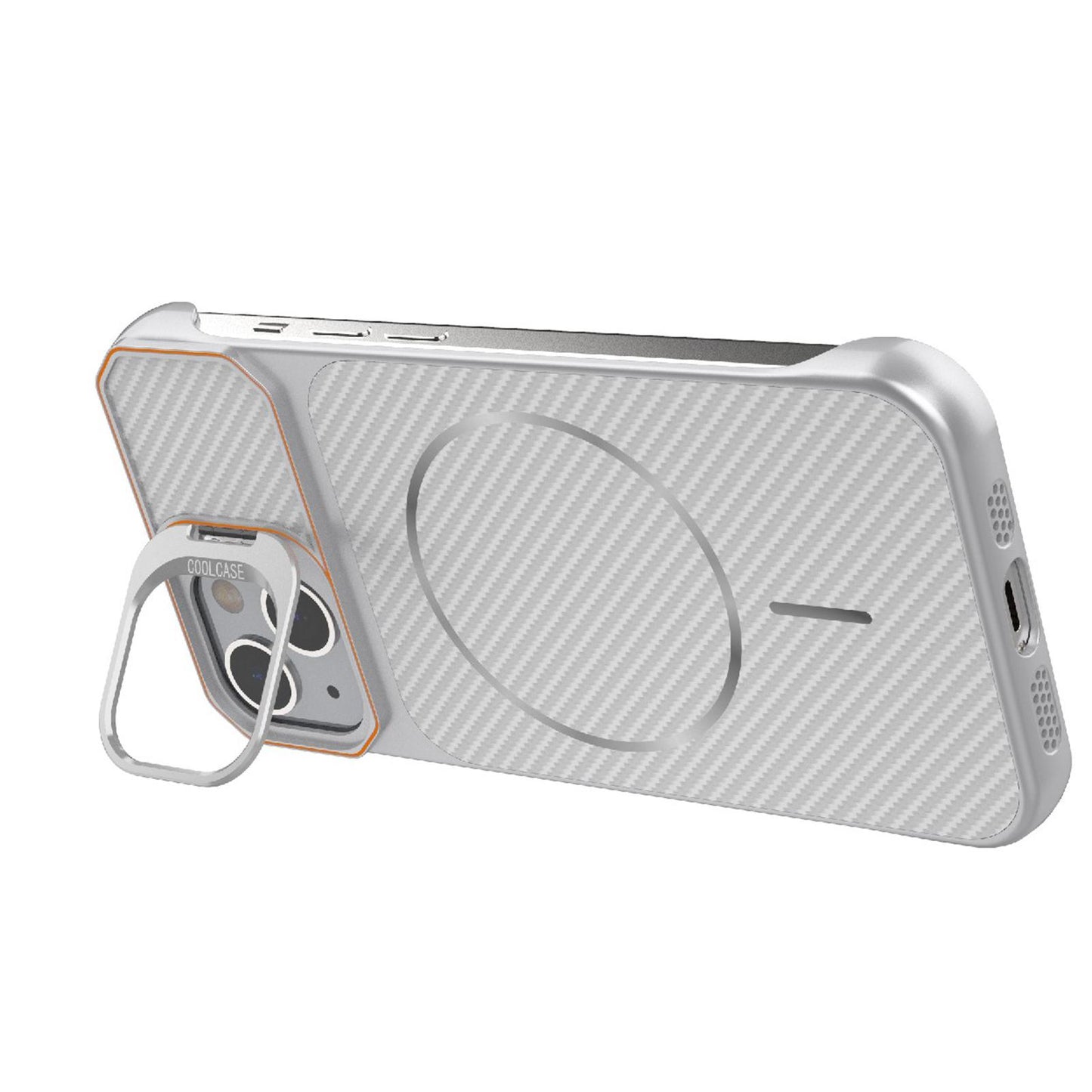 For iPhone 13 Frameless Half-Wrapped Carbon Fiber Texture PC Magnetic Phone Case(Silver)