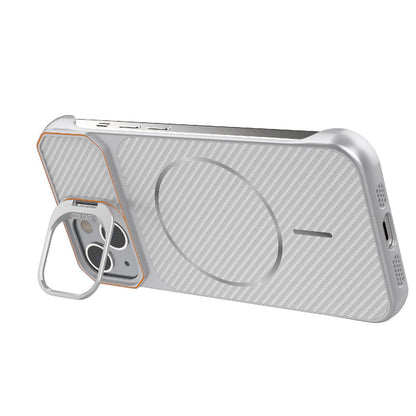 For iPhone 13 Frameless Half-Wrapped Carbon Fiber Texture PC Magnetic Phone Case(Silver)