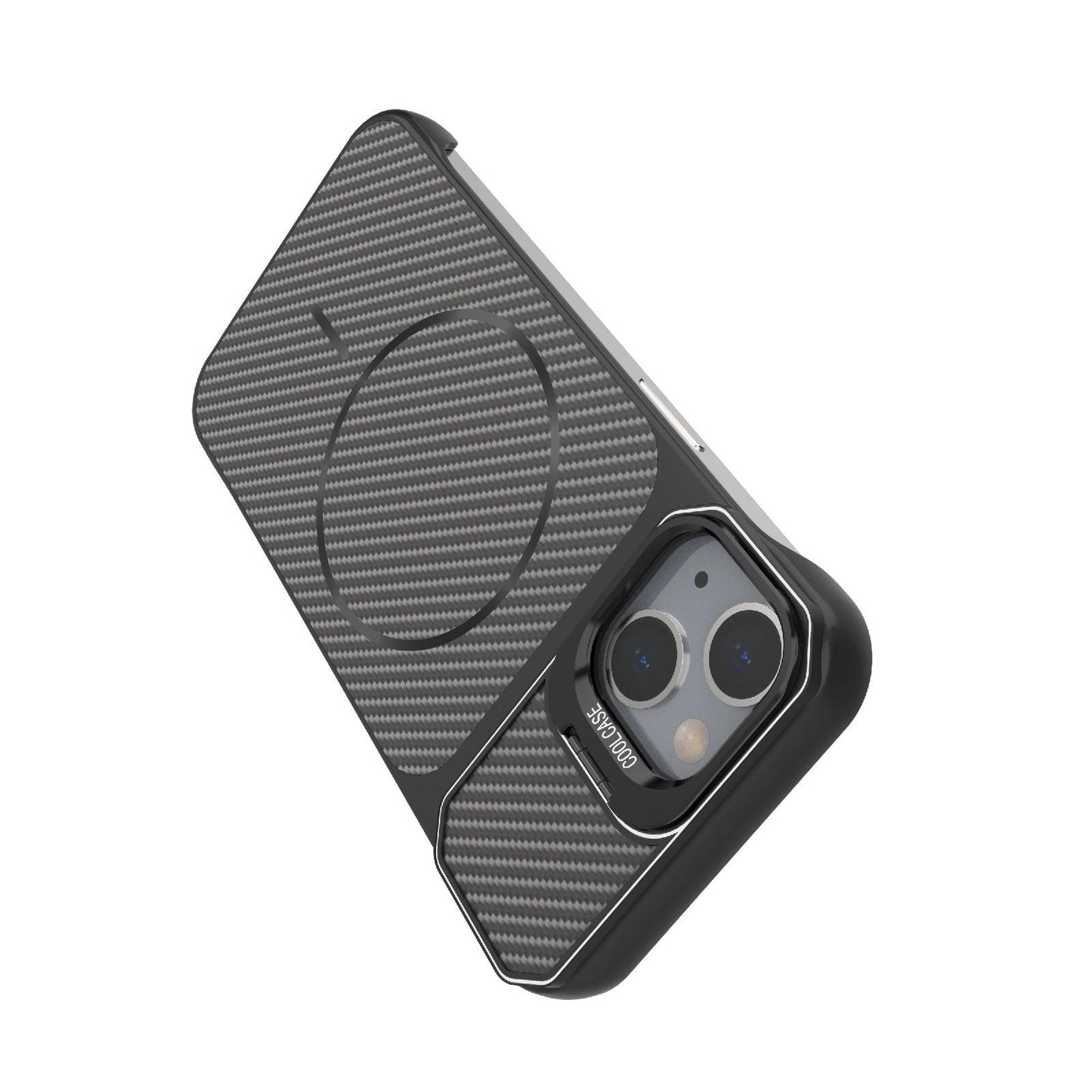 For iPhone 13 Frameless Half-Wrapped Carbon Fiber Texture PC Magnetic Phone Case(Silver)
